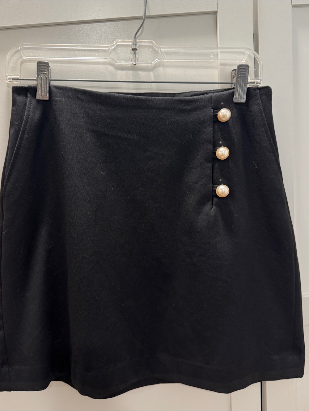 Express Black Mini Skirt with Pearl Button Accent